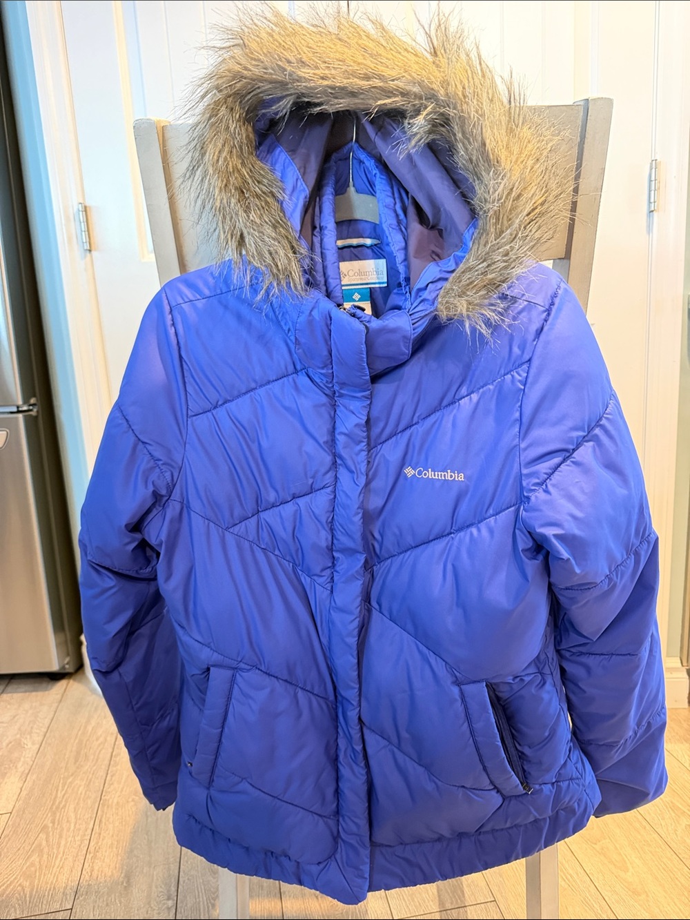 Columbia Women’s Royal Blue Puffer Jacket with Faux Fur Hood